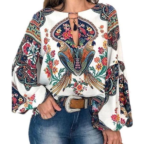 women's blouses & shirts women floral printed lantern sleeve blouse round neck long shirt vintage casual plus size 5xl, White
women's blouses & shirts women floral printed lantern sleeve blouse round neck long shirt vintage casual plus size 5xl, White