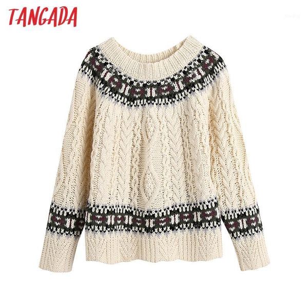 tangada 2020 vintage women beige twist knitted sweater jumper o neck female oversize pullovers chic be7391, White;black
tangada 2020 vintage women beige twist knitted sweater jumper o neck female oversize pullovers chic be7391, White;black