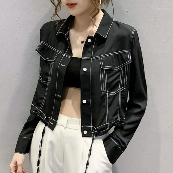 2021 fashion big pockets tie waist turn down collar long sleeve cardigan crop button up collared striped shirts for women1, White
2021 fashion big pockets tie waist turn down collar long sleeve cardigan crop button up collared striped shirts for women1, White