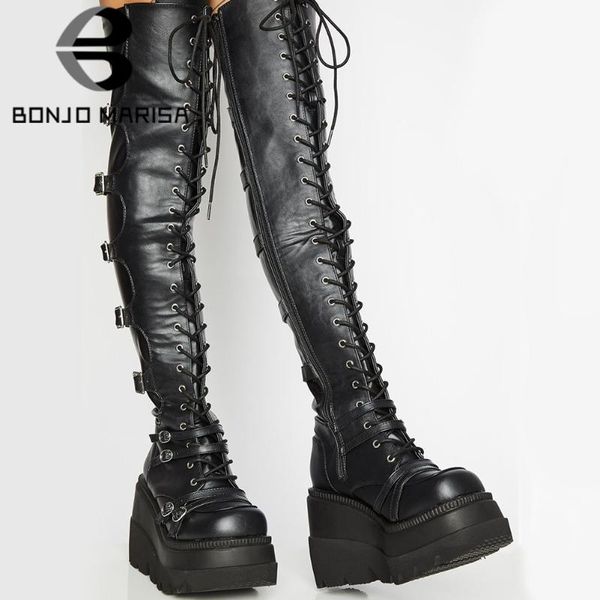 big size 43 ins brand lady punk thigh high boots platform buckle wedges thick bottom women boots stylish cool street shoes woman, Black
big size 43 ins brand lady punk thigh high boots platform buckle wedges thick bottom women boots stylish cool street shoes woman, Black