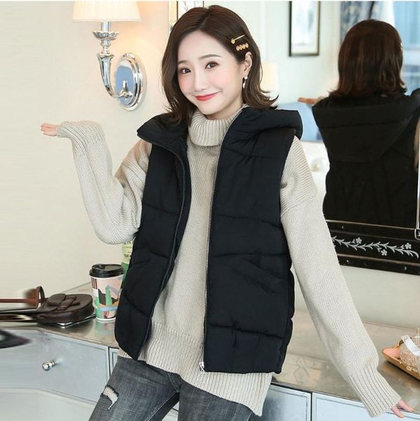 winter women sleeveless cotton jacket solid cotton down vest casual female slim vest hooded coat short waistcoat outwear coat, Black;white
winter women sleeveless cotton jacket solid cotton down vest casual female slim vest hooded coat short waistcoat outwear coat, Black;white