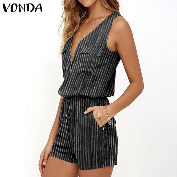 plus size women's fashion jumpsuits casual v neck rompers vonda 2020 women summer overalls stripe short sleeveless playsuits 5xl1, Black;white 
plus size women's fashion jumpsuits casual v neck rompers vonda 2020 women summer overalls stripe short sleeveless playsuits 5xl1, Black;white