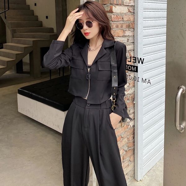 new arrival casual trousers +pocket zipper short coat women streetwear sets for work office trend suits, White
new arrival casual trousers +pocket zipper short coat women streetwear sets for work office trend suits, White