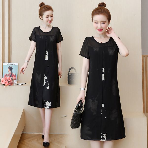 women will see floral big plus size loose occasional thin business dressed in black t528, Black;gray
women will see floral big plus size loose occasional thin business dressed in black t528, Black;gray