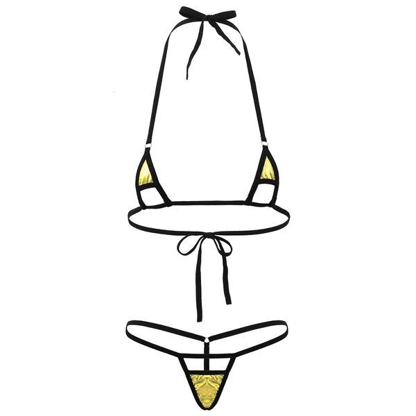 womens shiny metallic micro mini bikini erotic lingerie halter neck self tie bra with g-string thong swimwear set, Black;white
womens shiny metallic micro mini bikini erotic lingerie halter neck self tie bra with g-string thong swimwear set, Black;white