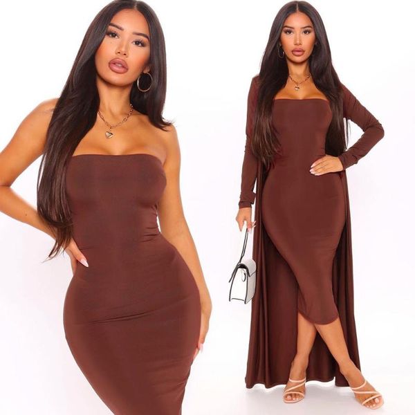 2021 spring autumn two piece suit women's casual long sleeved cardigan robe ete femme and strapless tight dress plus size 5xl, Gray
2021 spring autumn two piece suit women's casual long sleeved cardigan robe ete femme and strapless tight dress plus size 5xl, Gray