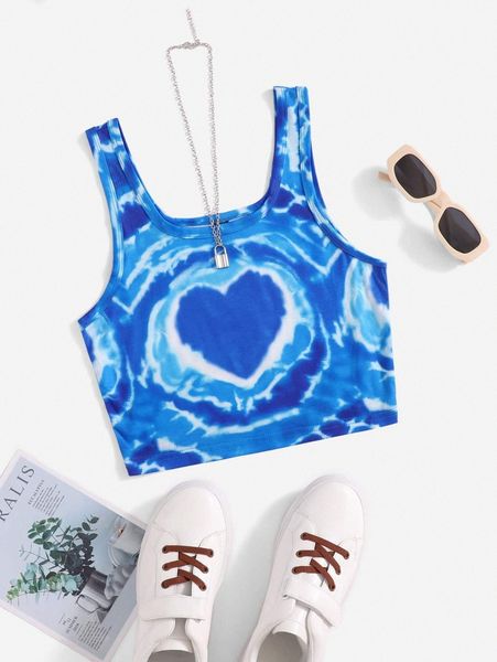 heart print tie dye tank 80ne#, White
