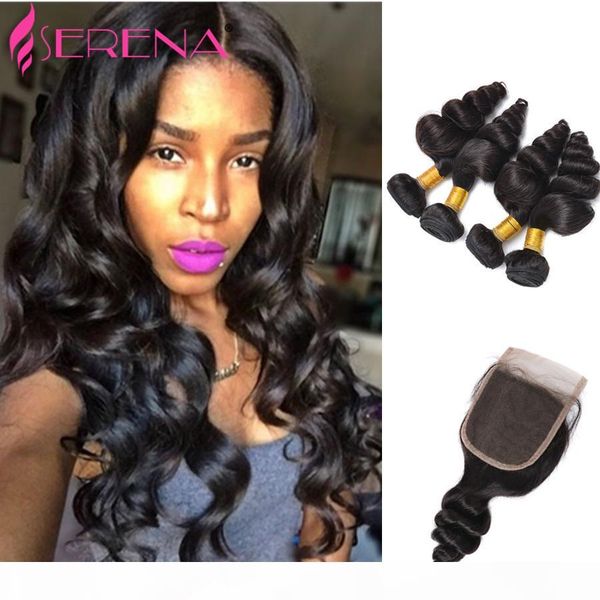 brazilian hair bundles weft with closure human hair extensions unprocessed 100% natural human hair weave 4+1 lace closure loose wave, Black;brown
brazilian hair bundles weft with closure human hair extensions unprocessed 100% natural human hair weave 4+1 lace closure loose wave, Black;brown