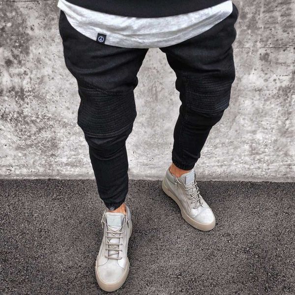 new ripped ny biker jeans men's stretchy elastic waist harem male jogger clothes destroyed slim fit denim, Blue
new ripped ny biker jeans men's stretchy elastic waist harem male jogger clothes destroyed slim fit denim, Blue