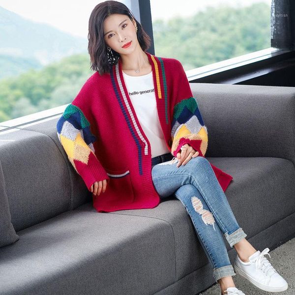 2020 autumn women's single-breasted v-neck contrast jacket knit cardigan ladies korean loose sweater green warm jacket with, White
2020 autumn women's single-breasted v-neck contrast jacket knit cardigan ladies korean loose sweater green warm jacket with, White