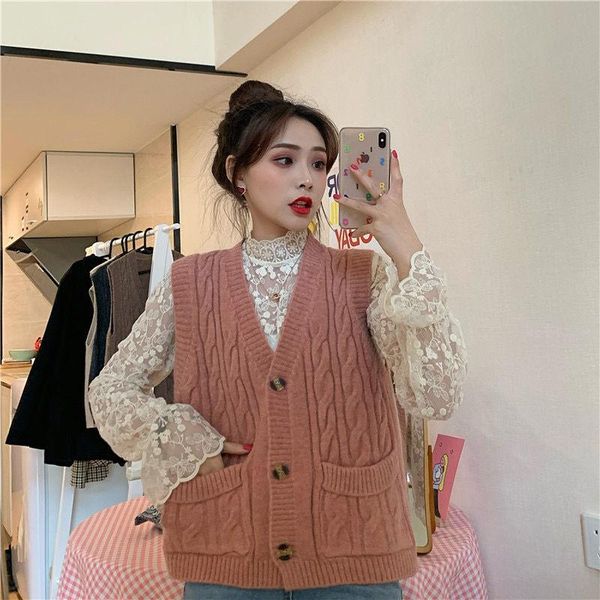 women 2020 fashion v-neck knitted cardigans vest female short loose solid single-breasted sweater ladies casual waistcoat z117, White
women 2020 fashion v-neck knitted cardigans vest female short loose solid single-breasted sweater ladies casual waistcoat z117, White