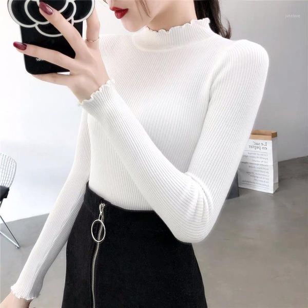 women sweater slim half-high collar pullover sweater women's long sleeves with tight wooden ears knitted bottoming shirt1, White;black
women sweater slim half-high collar pullover sweater women's long sleeves with tight wooden ears knitted bottoming shirt1, White;black