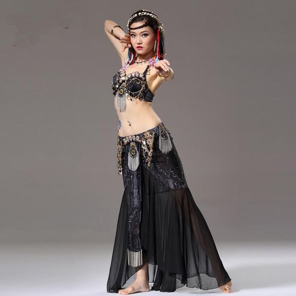 women tribal belly dance costume halter bra side slit long skirt ats performance clothes american tribal style ing, Black;red
women tribal belly dance costume halter bra side slit long skirt ats performance clothes american tribal style ing, Black;red