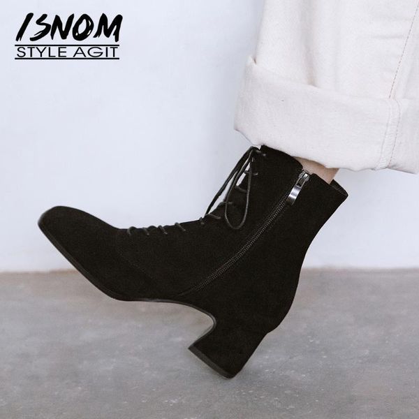 isnom genuine leather suede ankle boots woman cross tie block heel booties square toe chunky heels shoes woman autumn winter1, Black
isnom genuine leather suede ankle boots woman cross tie block heel booties square toe chunky heels shoes woman autumn winter1, Black
