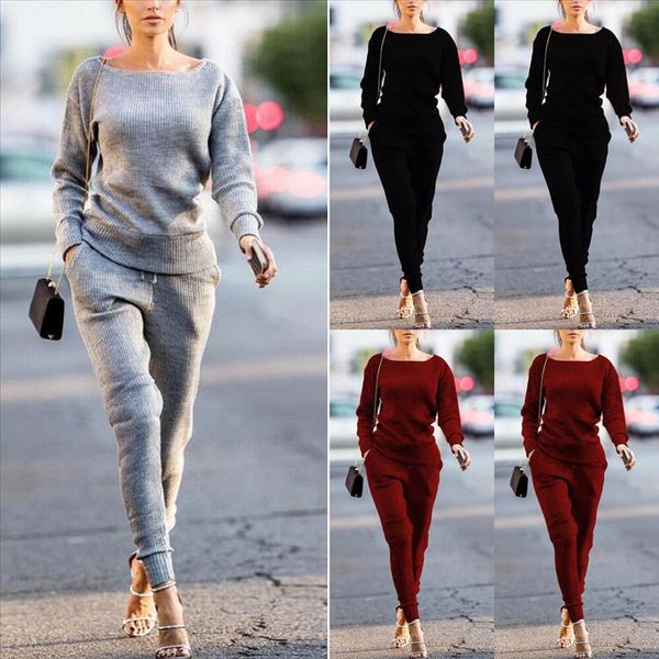 2pcs womens lady tracksuit long sleeve knitted sweater long pants sets sport wear casual suit 2 piece set for women, Gray
2pcs womens lady tracksuit long sleeve knitted sweater long pants sets sport wear casual suit 2 piece set for women, Gray