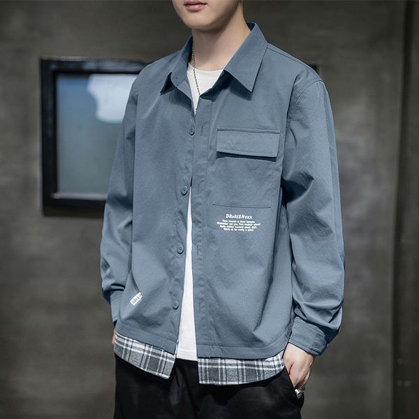 2020 autumn new long sleeve fake two piece tooling shirt men's korean fashion smart versatile coat, White;black
2020 autumn new long sleeve fake two piece tooling shirt men's korean fashion smart versatile coat, White;black