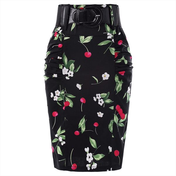 cotton skirt vintage party work office skirts elegant ladies women shirred detail flower ol work pencil skirt wide belt, Black
cotton skirt vintage party work office skirts elegant ladies women shirred detail flower ol work pencil skirt wide belt, Black
