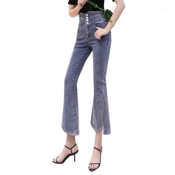 cross straps jeans single breasted irregular high waist flared pants nine-point pants fashion jeans women1, Blue
cross straps jeans single breasted irregular high waist flared pants nine-point pants fashion jeans women1, Blue