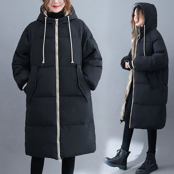 winter large size women's down cotton jacket long over the knee fashion casual loose hooded warm overcoat lady padded parka y967, Black
winter large size women's down cotton jacket long over the knee fashion casual loose hooded warm overcoat lady padded parka y967, Black