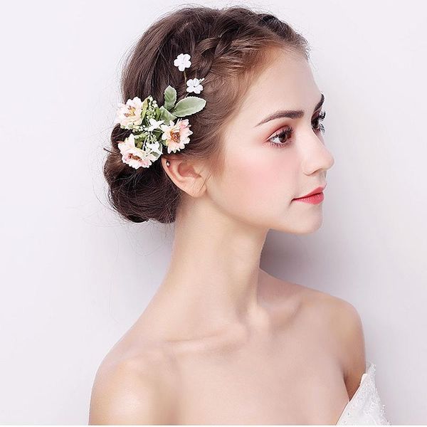 bridal headwear 2021 handmade flower hair new sweet head ornament wedding yarn accessories green peony clips one pair, Golden;silver 
bridal headwear 2021 handmade flower hair new sweet head ornament wedding yarn accessories green peony clips one pair, Golden;silver