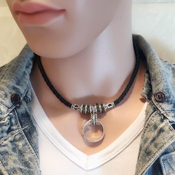 chains anl047, handmade cool simple metal ring charms pendent woven braided leather rope lucky necklace for adjustable men jewelry, Silver
chains anl047, handmade cool simple metal ring charms pendent woven braided leather rope lucky necklace for adjustable men jewelry, Silver