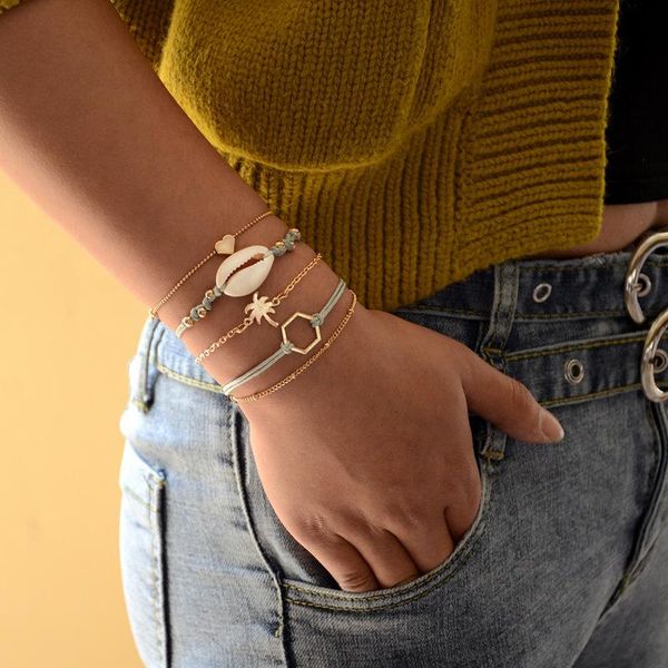link, chain summer fashion shell hand-woven coconut tree polygon love 5 piece set bohemia bracelets, Black
link, chain summer fashion shell hand-woven coconut tree polygon love 5 piece set bohemia bracelets, Black