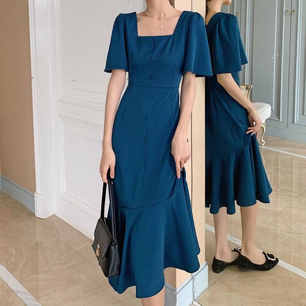 casual dresses elegant women square collar summer dress solid female short sleeve button party ladies mermaid vestidos 2021, Black;gray
casual dresses elegant women square collar summer dress solid female short sleeve button party ladies mermaid vestidos 2021, Black;gray