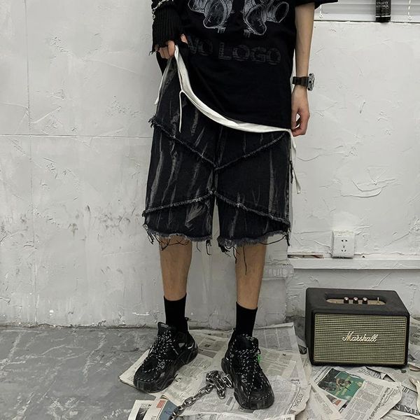 men's shorts retro washed tie dye frayed casual elastic waist loose harajuku five point pants oversize streetwear short men and women1, White;black
men's shorts retro washed tie dye frayed casual elastic waist loose harajuku five point pants oversize streetwear short men and women1, White;black