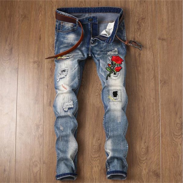 men's embroidery slim high street style elastic denim men spring autumn cowboy trousers long jeans, Blue
men's embroidery slim high street style elastic denim men spring autumn cowboy trousers long jeans, Blue