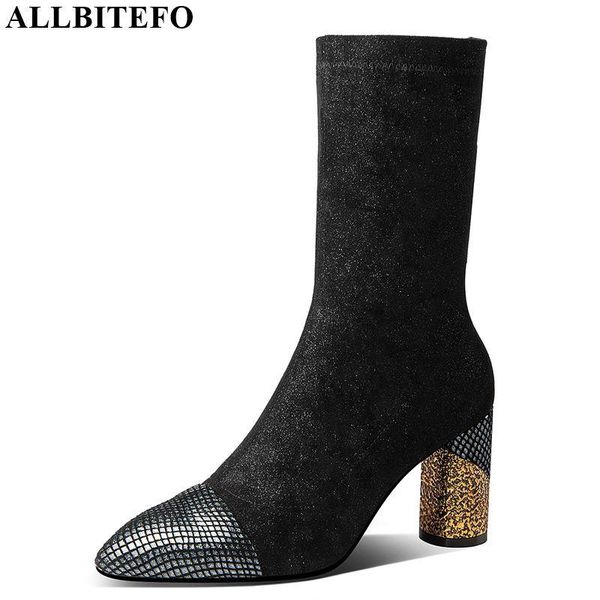 allbitefo concise real genuine leather mid-calf boots winter high thick heel women boots charming girls long, Black 
allbitefo concise real genuine leather mid-calf boots winter high thick heel women boots charming girls long, Black