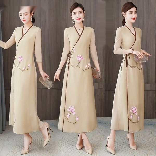 kcjag ha9175 chinese style improved yulan style long v-neck chinese skirt dress elegant long embroidered silk mulberry silk dress 7ef97, Black;gray
kcjag ha9175 chinese style improved yulan style long v-neck chinese skirt dress elegant long embroidered silk mulberry silk dress 7ef97, Black;gray
