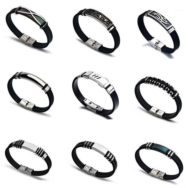charm bracelets 2021 jewelry vintage black silicone cuff wristband bracelet men simple stainless steel smooth glossy for women1, Golden;silver
charm bracelets 2021 jewelry vintage black silicone cuff wristband bracelet men simple stainless steel smooth glossy for women1, Golden;silver