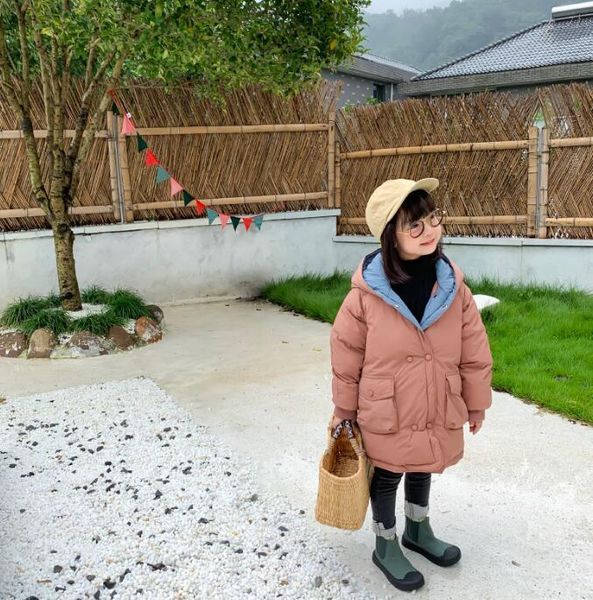 color matching hooded long cotton coat men's children's and girls thick warm down cotton padded autumn and win, Blue;gray 
color matching hooded long cotton coat men's children's and girls thick warm down cotton padded autumn and win, Blue;gray