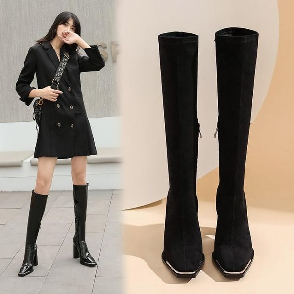 women kid suede patent leather thick heel long boots winter knee high boot super high heel shoes lady autumn stretch boots, Black
women kid suede patent leather thick heel long boots winter knee high boot super high heel shoes lady autumn stretch boots, Black