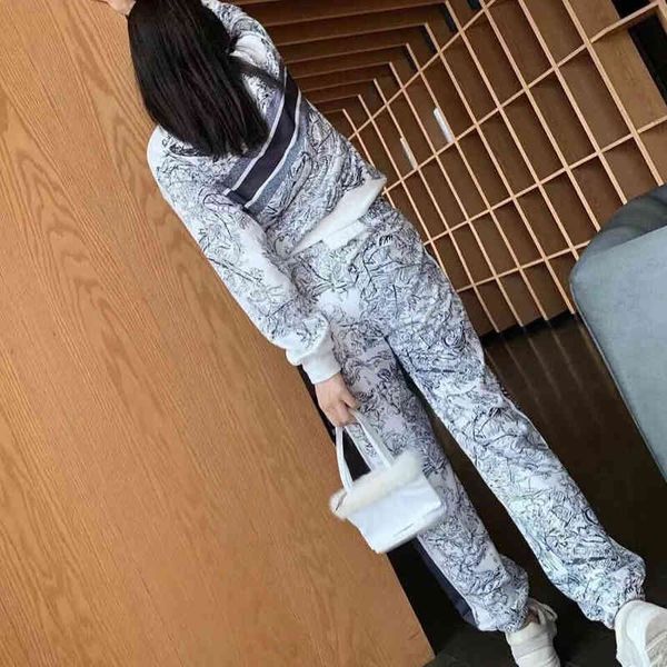 women's two piece pants spring and autumn casual cotton sports suit sweater round neck fashion two-piece large size vce6, White