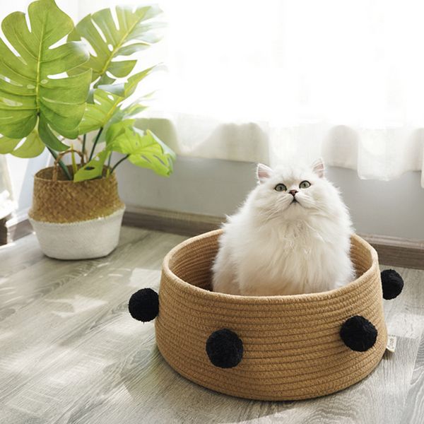 with pompom comfortable breathable cotton rope woven round cat bed basket pet sleeping mat portable mini cat house nest
with pompom comfortable breathable cotton rope woven round cat bed basket pet sleeping mat portable mini cat house nest