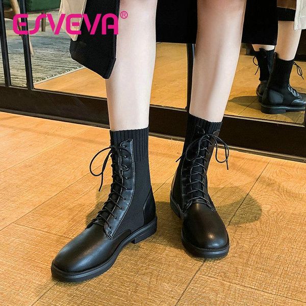boots esveva 2021 pu ankle autumn winter lace up ladies round toe elasticity style square heel women shoes size 34-40, Black
boots esveva 2021 pu ankle autumn winter lace up ladies round toe elasticity style square heel women shoes size 34-40, Black