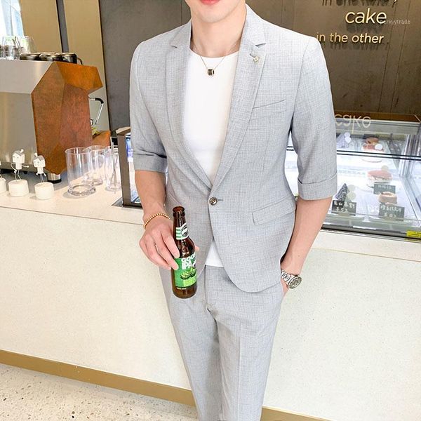 men's suits & blazers gray casual men suit slim fit mens bespoke groom half sleeve summer blazer for wedding prom jacket pants 2pcs1, White;black
men's suits & blazers gray casual men suit slim fit mens bespoke groom half sleeve summer blazer for wedding prom jacket pants 2pcs1, White;black