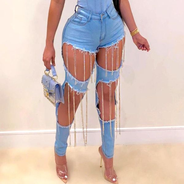 women summer jeans female blue hole denim pants ripped chain tassel street skinny lady nightclub trousers plus size
women summer jeans female blue hole denim pants ripped chain tassel street skinny lady nightclub trousers plus size