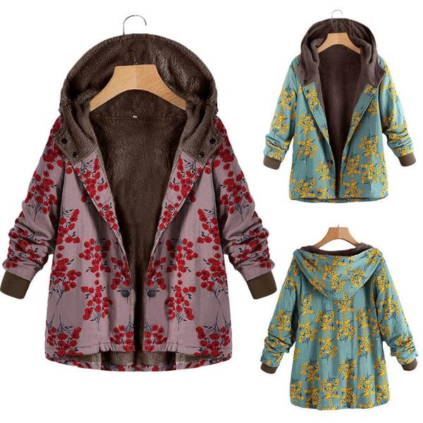 women's wool & blends women winter coats warm printed flowers hooded button casual long sleeves large size coat plush sleeve slim hood, Black
women's wool & blends women winter coats warm printed flowers hooded button casual long sleeves large size coat plush sleeve slim hood, Black