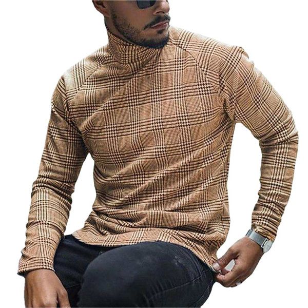 mens t shirts autumn casual plaid print shirt spring fashion turtleneck pullover male long sleeve slim tee shirt streetwear, White;black 
mens t shirts autumn casual plaid print shirt spring fashion turtleneck pullover male long sleeve slim tee shirt streetwear, White;black