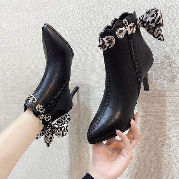 2020 winter new fashion women ankle boots pointed toe high heels dress shoes thin heeled back silk leopard bow ladies shoe 8848l, Black
2020 winter new fashion women ankle boots pointed toe high heels dress shoes thin heeled back silk leopard bow ladies shoe 8848l, Black