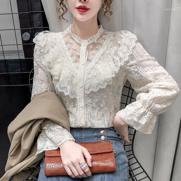 2020 new autumn winter women fashion lace elegant blouses female long sleeve causal korean style shirts z301, White
2020 new autumn winter women fashion lace elegant blouses female long sleeve causal korean style shirts z301, White