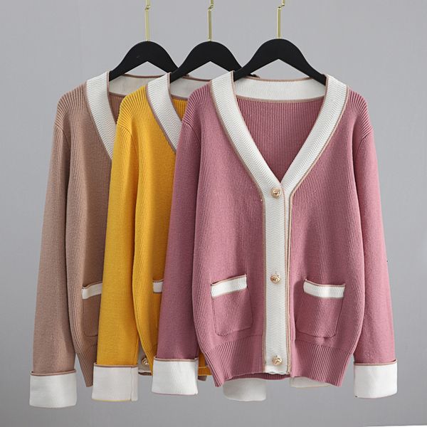 2021 new oversized knit women sweater v neck loose elegant thicken pull femme color block woman cardigan with pocket 1wnl, White;black
2021 new oversized knit women sweater v neck loose elegant thicken pull femme color block woman cardigan with pocket 1wnl, White;black