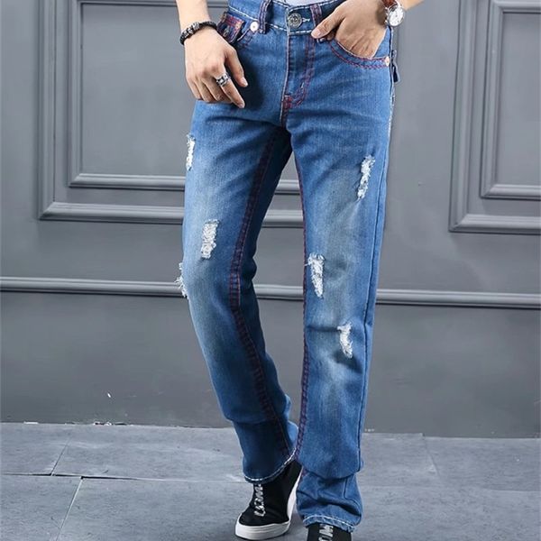 fashion brand mens jeans true ripped red line design slim jeans man biker distressed long pencil pants hommes blue jeans
fashion brand mens jeans true ripped red line design slim jeans man biker distressed long pencil pants hommes blue jeans