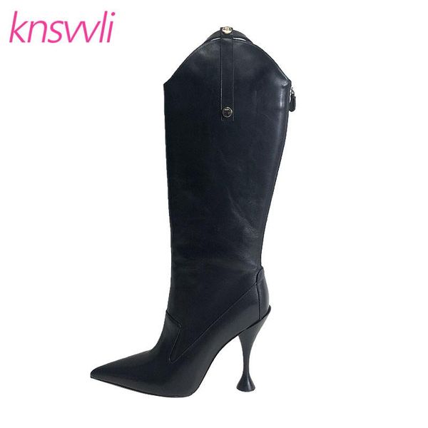 pointed toe knee high boots women designer genuine leather long boots woman belt buckle thin high heels runway women shoes, Black
pointed toe knee high boots women designer genuine leather long boots woman belt buckle thin high heels runway women shoes, Black