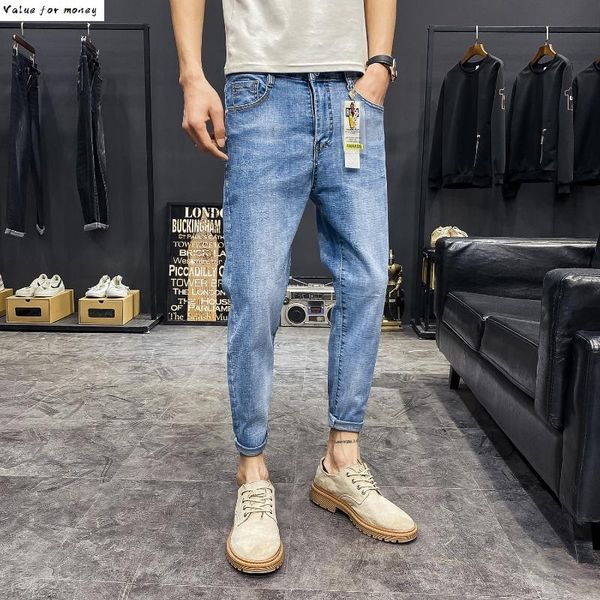 men's fit slim denim pants new casual stretch cotton jeans, Blue