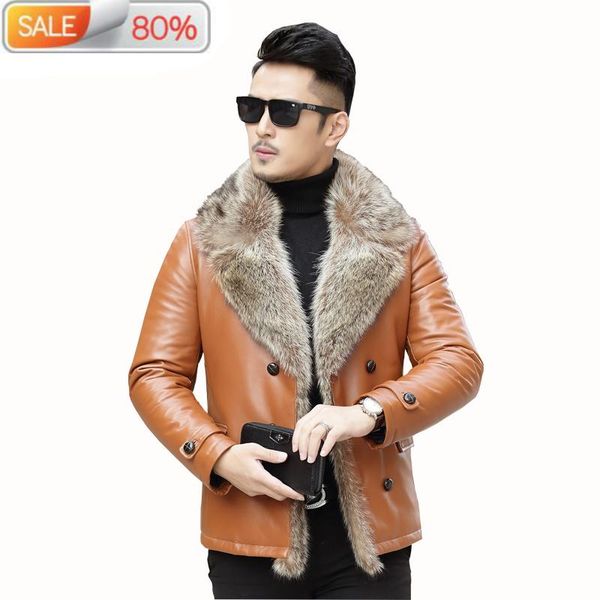 men's leather & faux jacket short winter genuine sheepskin coat for men real raccoon fur collar f-59a b21434, Black
men's leather & faux jacket short winter genuine sheepskin coat for men real raccoon fur collar f-59a b21434, Black