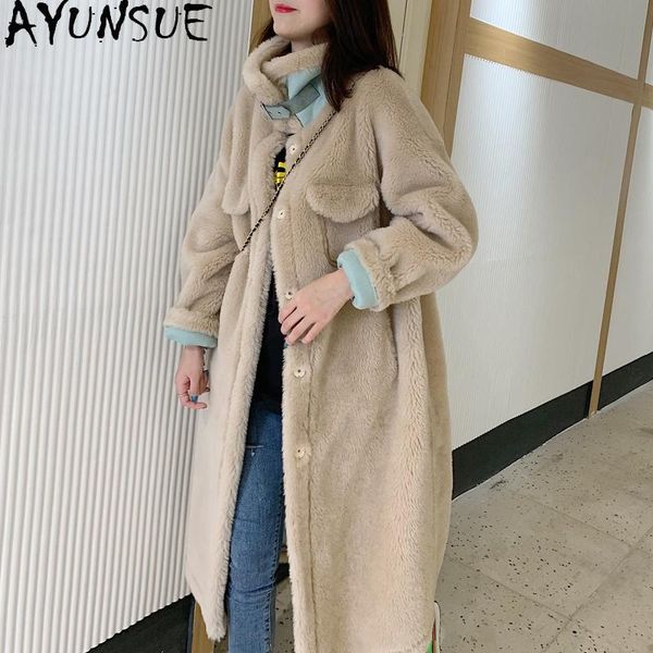 women's fur & faux ayunsue winter jacket women long real coat sheep shearing 100% wool coats and jackets clothes abrigos mujer invierno, Black
women's fur & faux ayunsue winter jacket women long real coat sheep shearing 100% wool coats and jackets clothes abrigos mujer invierno, Black