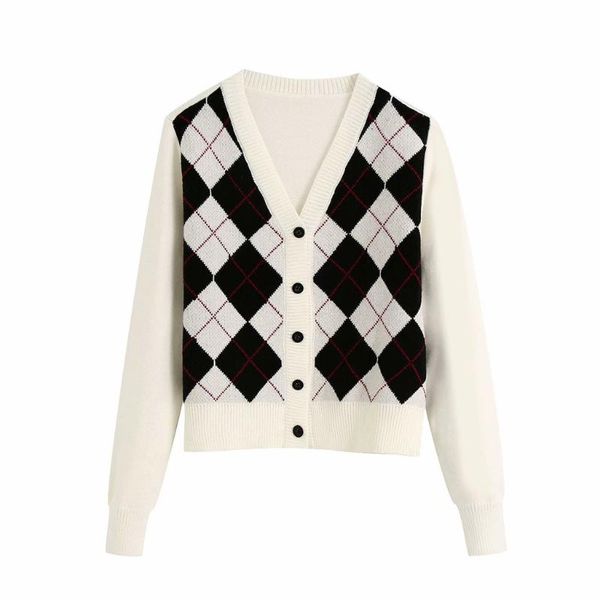 women's knits & tees vangull vintage geometric rhombic women sweater plaid knitting cardigan autumn long sleeve outerwear england style, White
women's knits & tees vangull vintage geometric rhombic women sweater plaid knitting cardigan autumn long sleeve outerwear england style, White